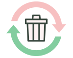 ゴミ箱とリサイクルを意味する矢印のアイコン